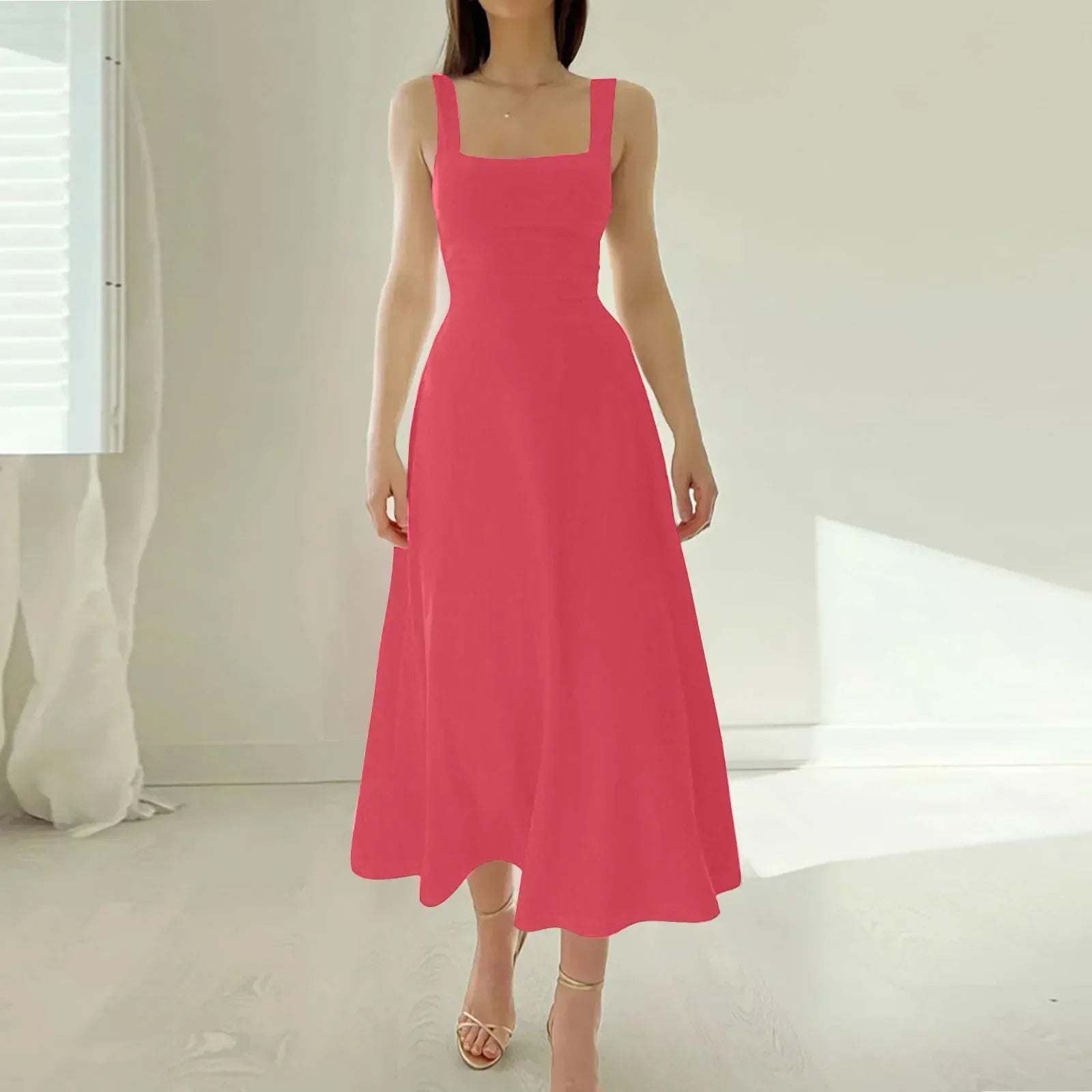 Women's Sleeveless Square Neck Back Lace Dress