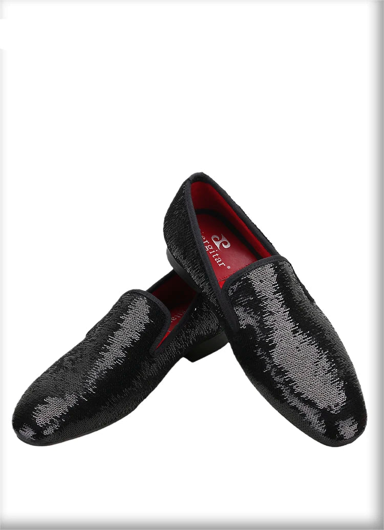 Men's Smoking Slippers With Red Outsole And Sequins for Weddings and Proms