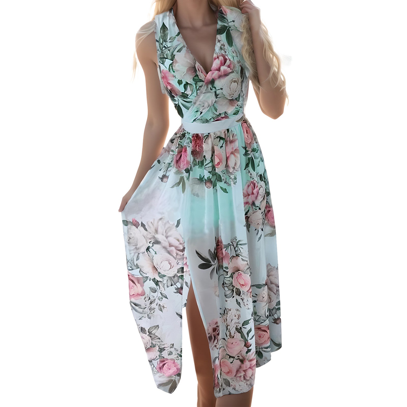Women's V-Neck Print Maxi Dresses