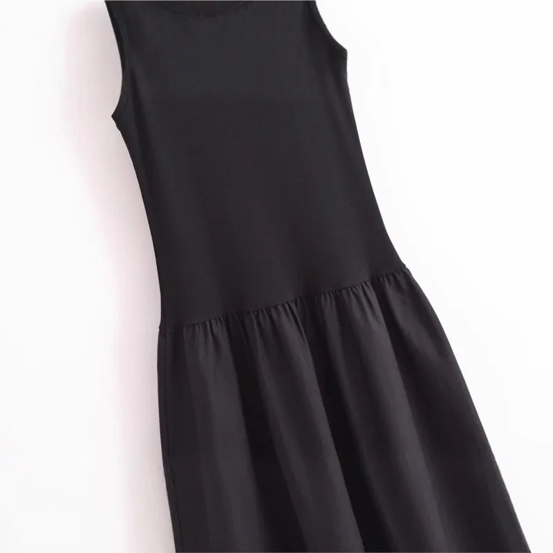 Fashion temperament European and American style summer women's clothing new two-color splicing long vest dress