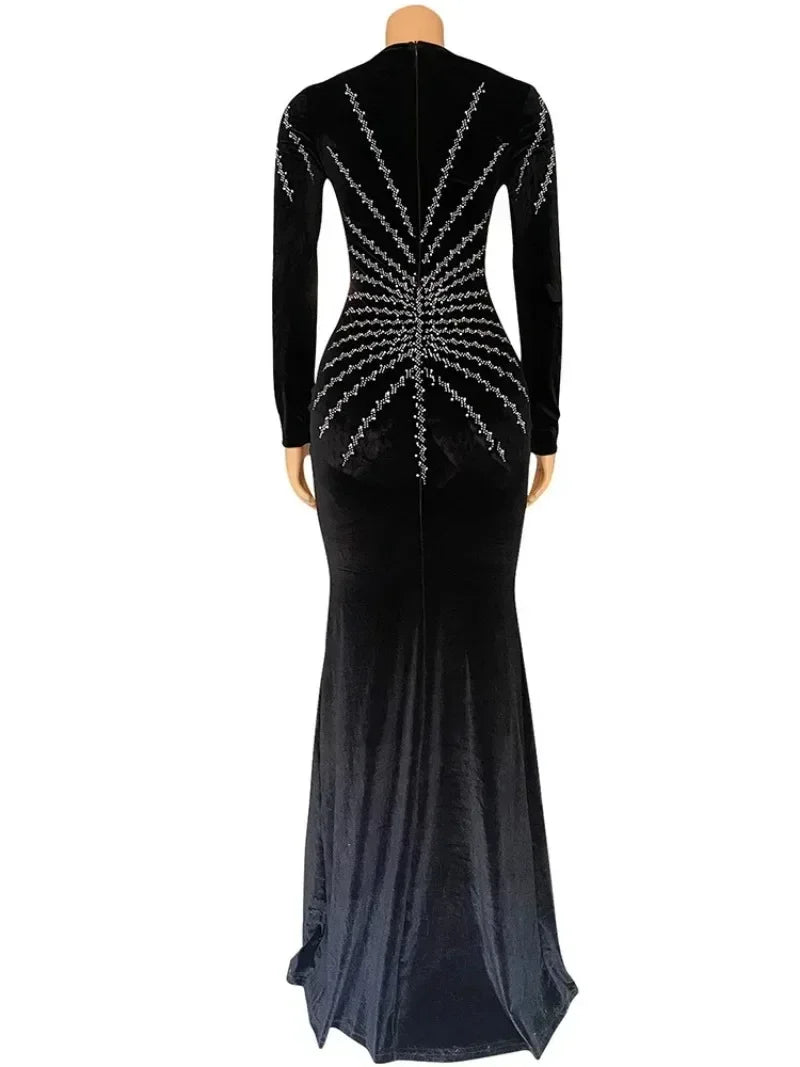 Deep V- Neck Velvet Dress