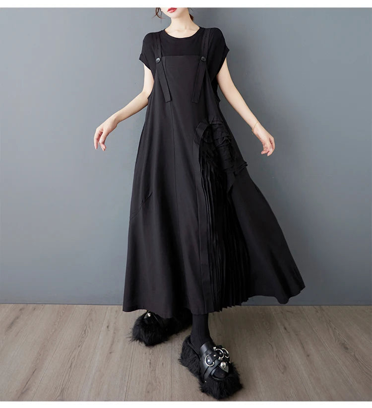 Unique Style New 2025 Summer Korean Style Woman Black Sleeveless Sundress Loose Fit Girls Casual Beach Cute Sun Dress JKXD057