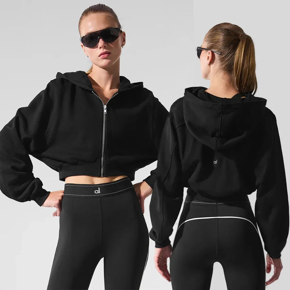 AL New Women's Jacket Yoga Full Zip Jacket Comfortable fashion Outdoor sports Fitness jogging loose casual hoodie