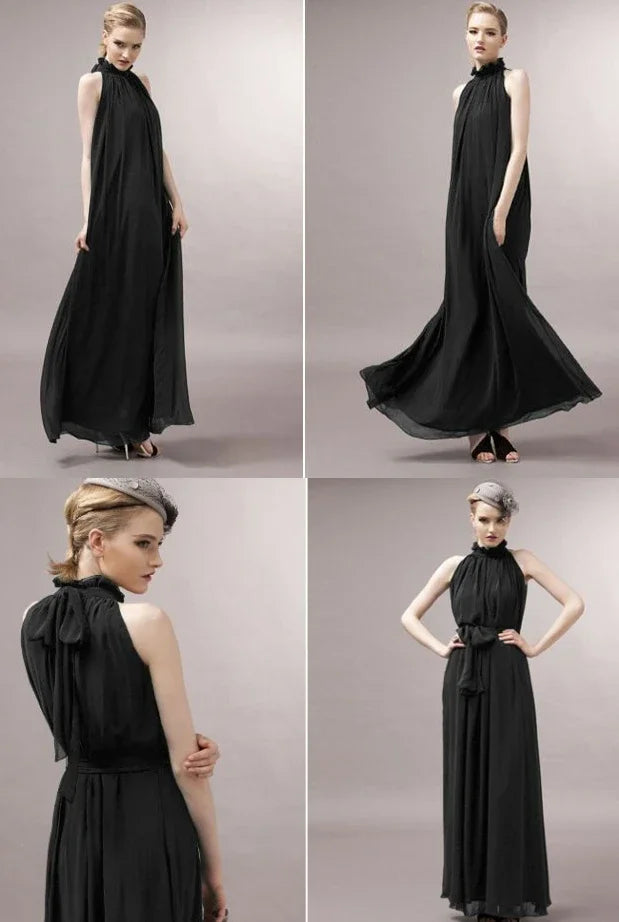 Sleeveless Chiffon Maxi Satin Long Silk Dress