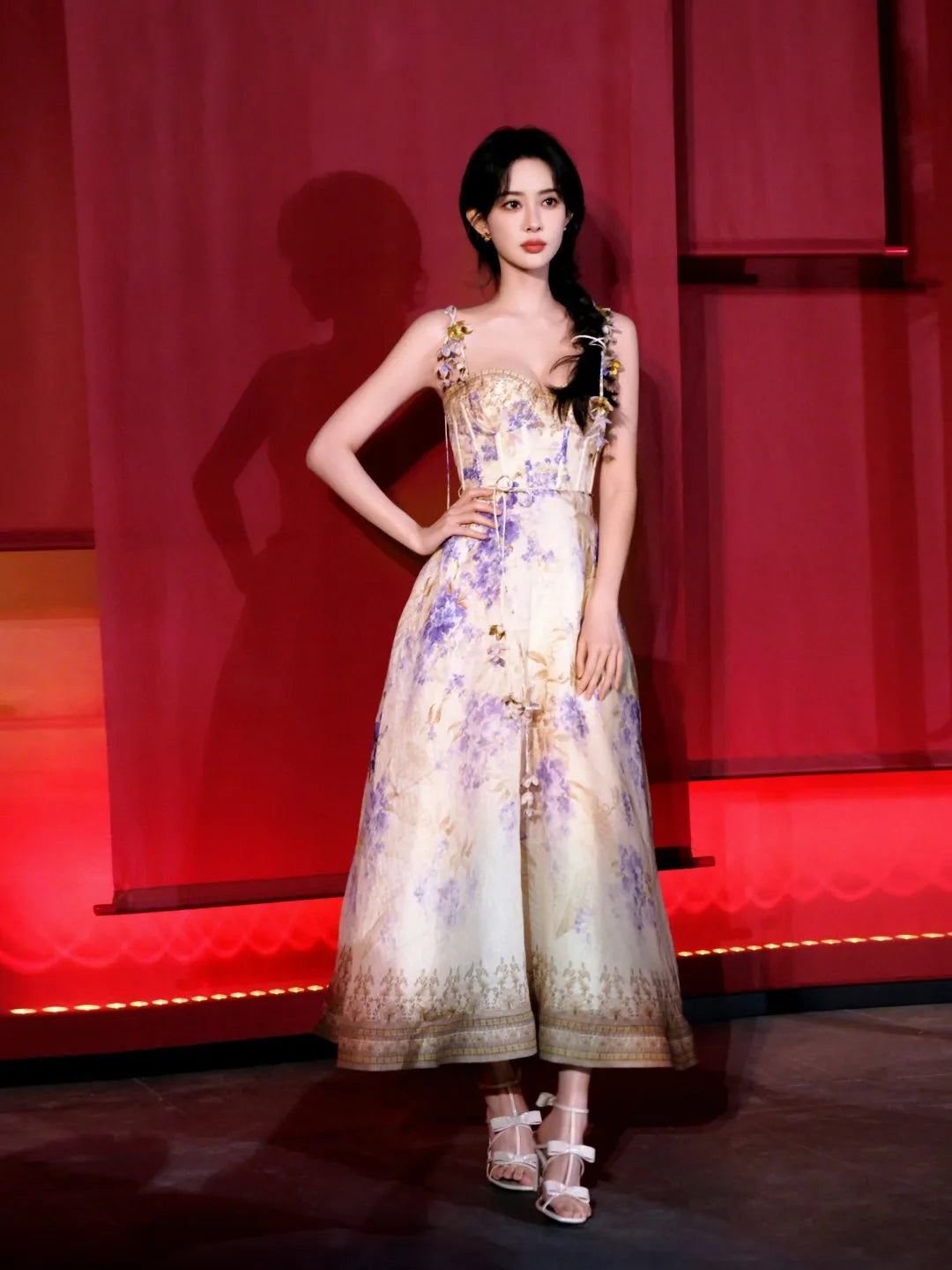2025 New French High Quality Luxury Chic Dress Appliques Floral Print Spring Summer Strapless Women Holiday Spaghetti Midi Dress