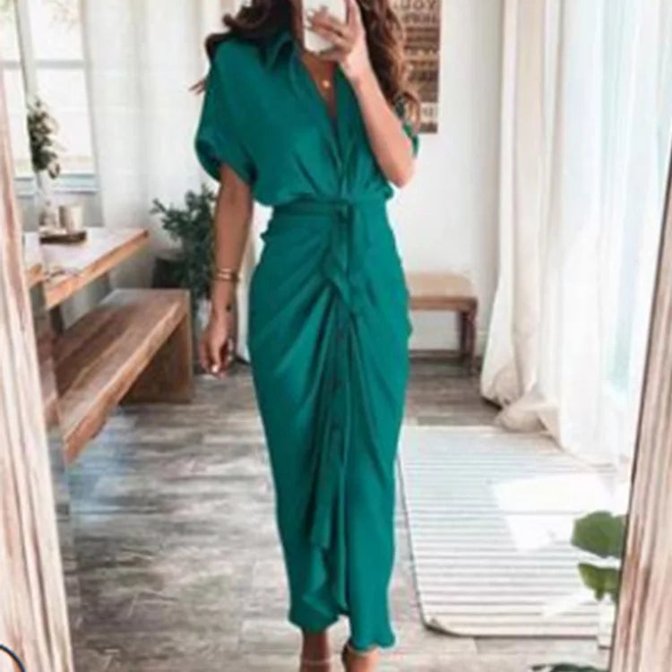 Women's Boho Print Turn-down Collar Dress