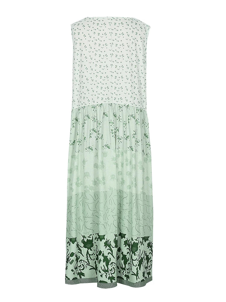 Plus Size Floral Printed Sleeveless Midi Dress