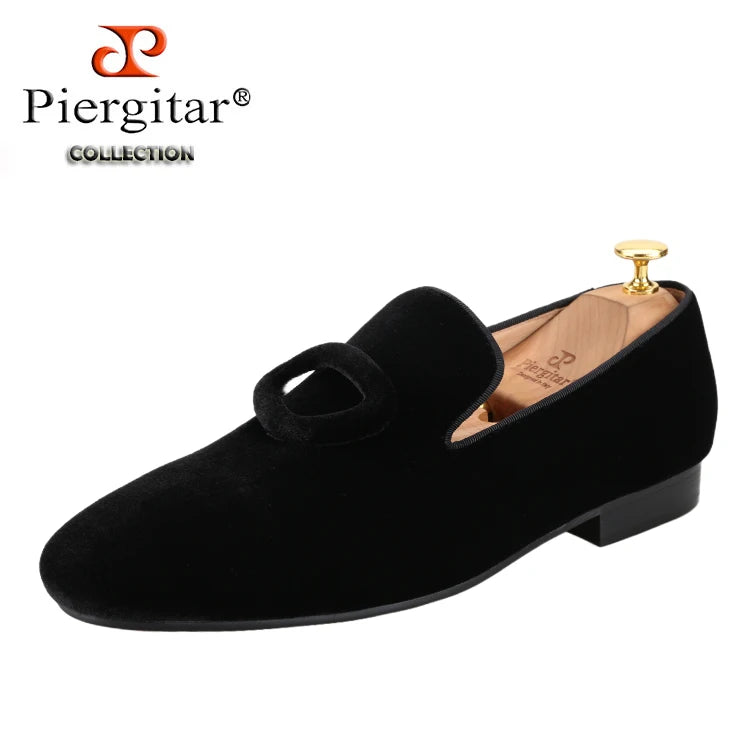 Piergitar New Arrival Two Colors Velvet Men's Smoking Slippers With Matching Velvet Buckles Handmade Slip-On Loafers Red Bottom