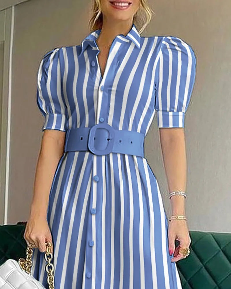 Women's Stripe Print High Waist Dress