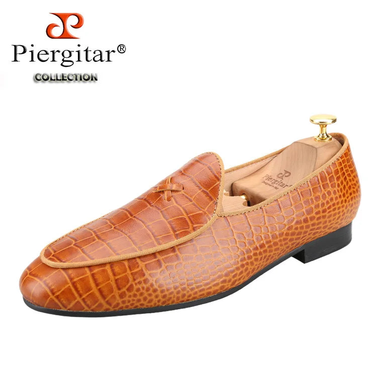 Piergitar Italy Toscana Imported Crocodile Pattern Calfskin Slip-On Loafers Handmade Men's Moccasin For Fashion Party And Prom