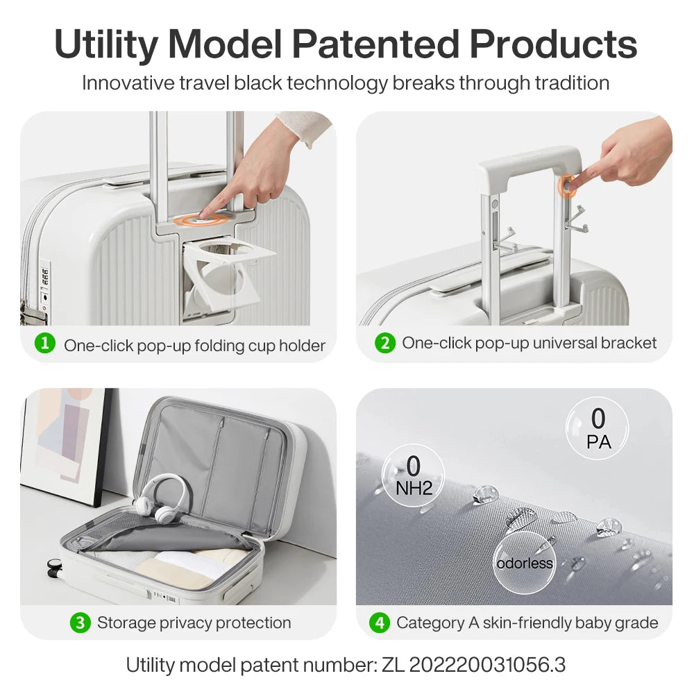 Carry On Luggage with Cup Phone Holder