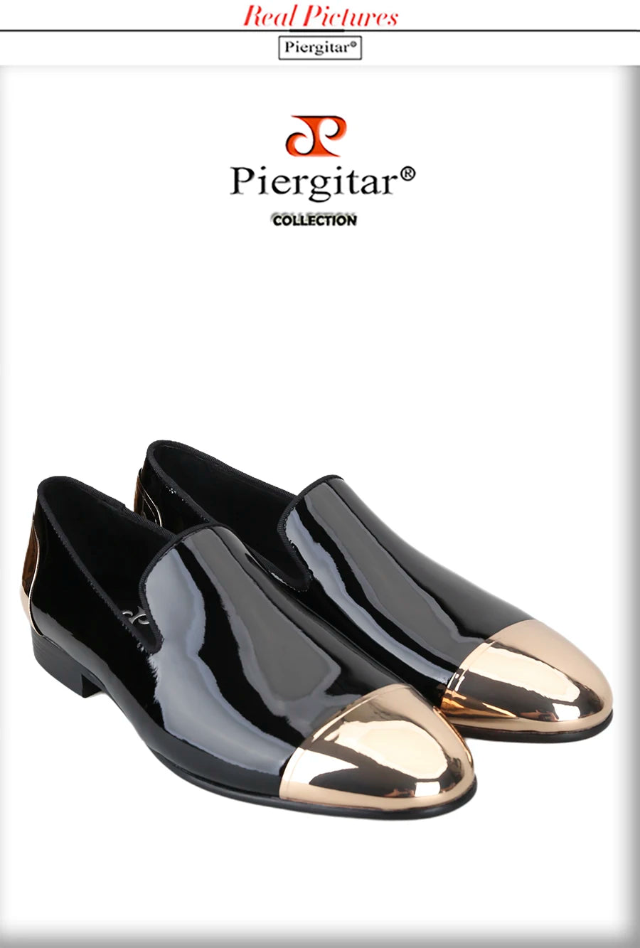 Piergitar Black/White Patent Leather Slip-On Slippers For Party Customised Front And Rear Metal Buckles Handmade Men's Loafers