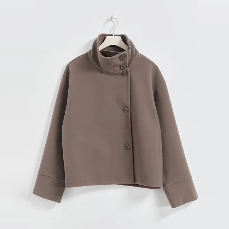 Stand Collar Women Winter Woolen Coats 2025 Spring Single Breasted Loose Female Long Sleeve Jacket Office Lady Street Short Coat