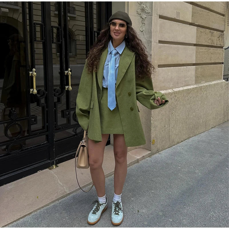 Solid Color Lapel Suit Woman Loose Long Sleeves Double Breasted Jackets Casual Versatile Chic Women's Spring Summer New Coats