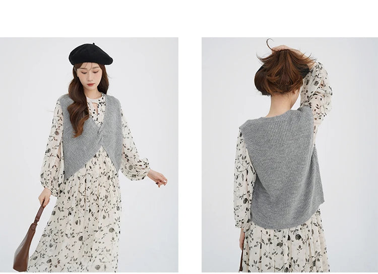Floral Midi Dress Women Sweet A-Line Long Sleeve Hollow Out Dress Elegant High Waist Casual Long Dress Daily or Vacation Outfits
