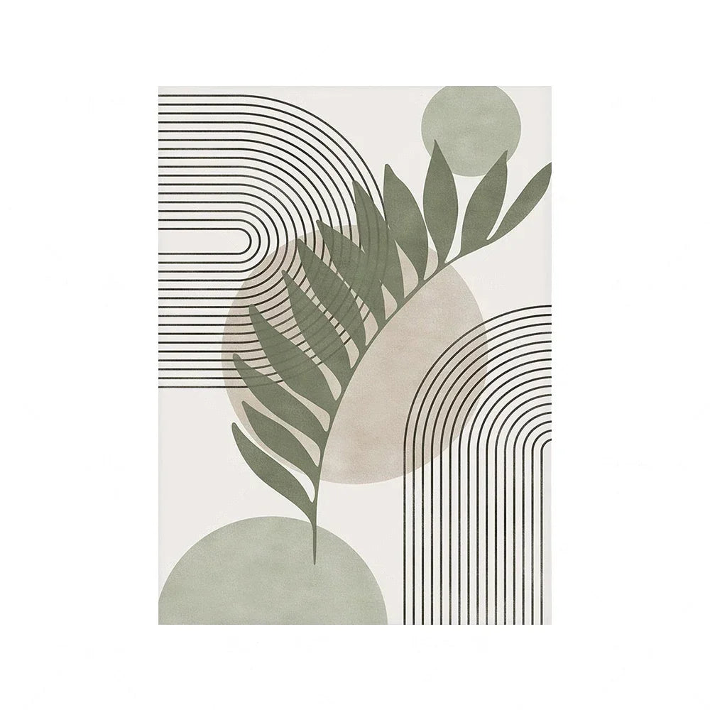 Sage Green Botanical Abstract Boho Geometry Wall Art