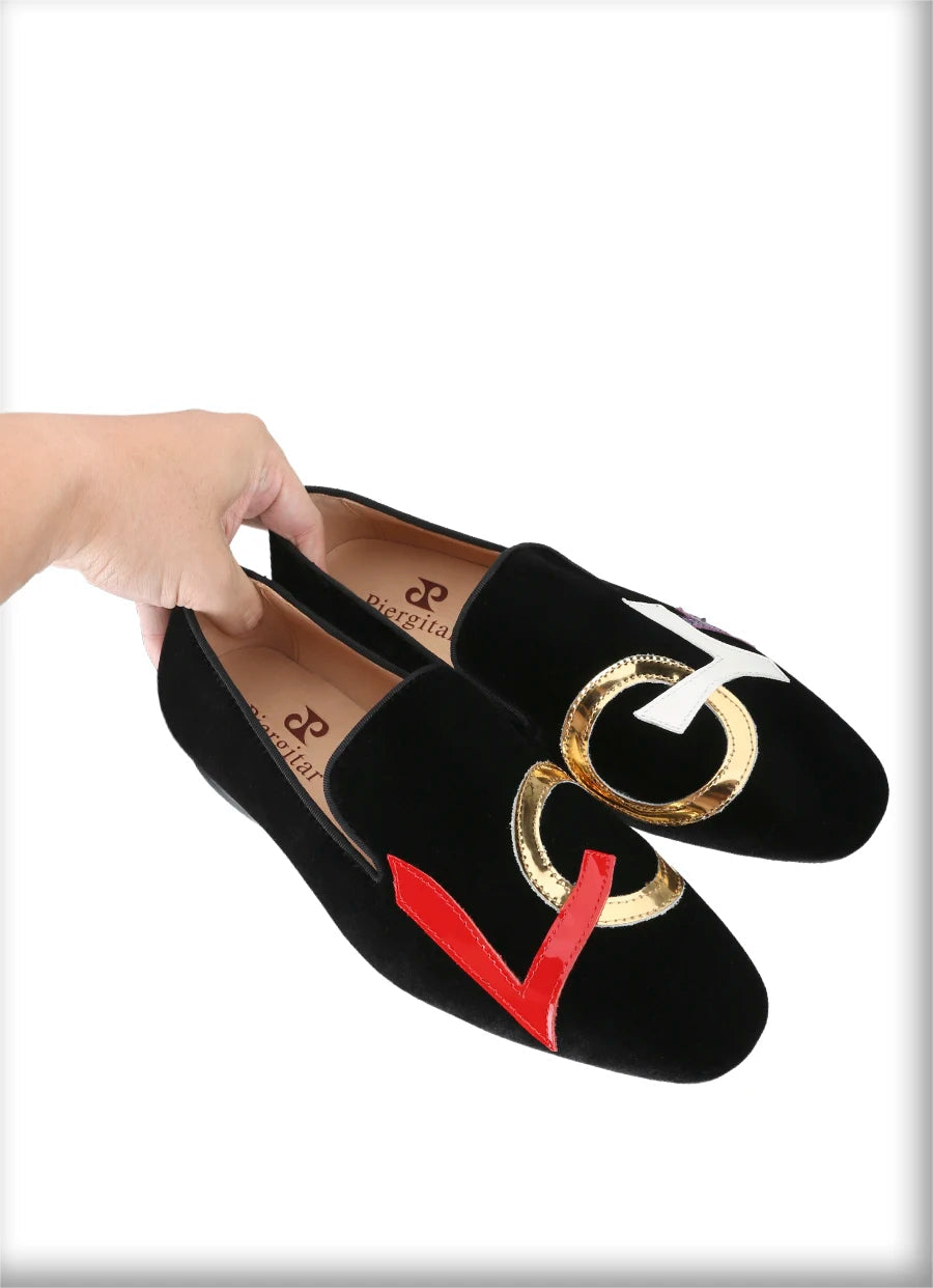 Handmade Black Velvet Shoes Featuring "LOVE", Leather Letters for Fashion Party CL Same Style Men's Loafers