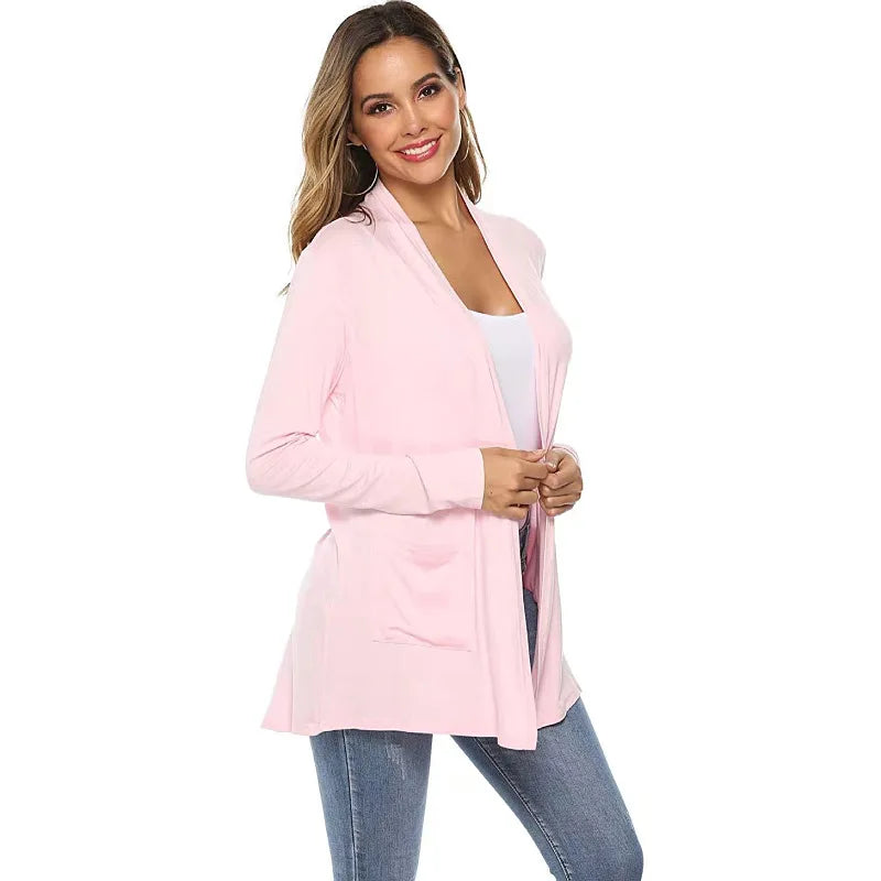 Women's Knitted Cardigan for Spring and Summer Versatile Large Size Cardigan Medium to Long Length Long Sleeve Outcoat