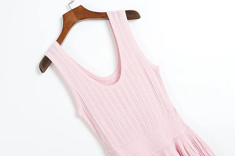2025 Summer New in Pink Sleeveless Ribbed Knit Bodycon Mini Dress Versatile Work & Casual Outfit
