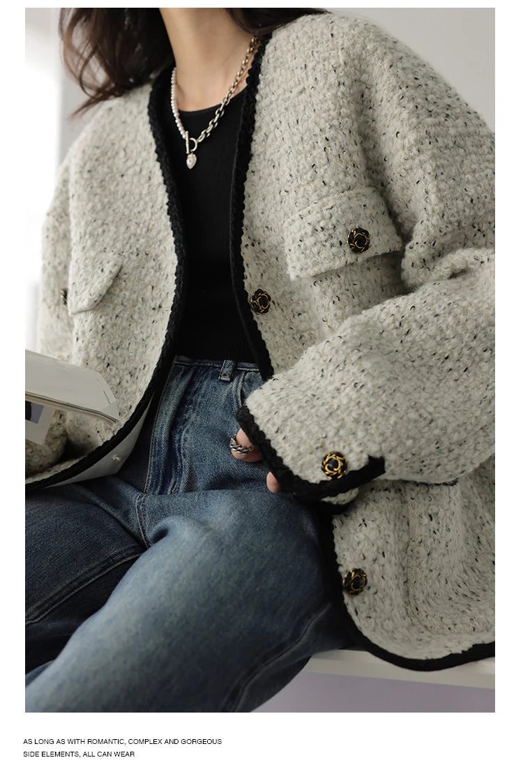 CHIC VEN Women's Woolen Coat Heavy Industry Down Jacket Vintage V-Neck Woman Down Coat Female Tops Autumn Winter 2024
