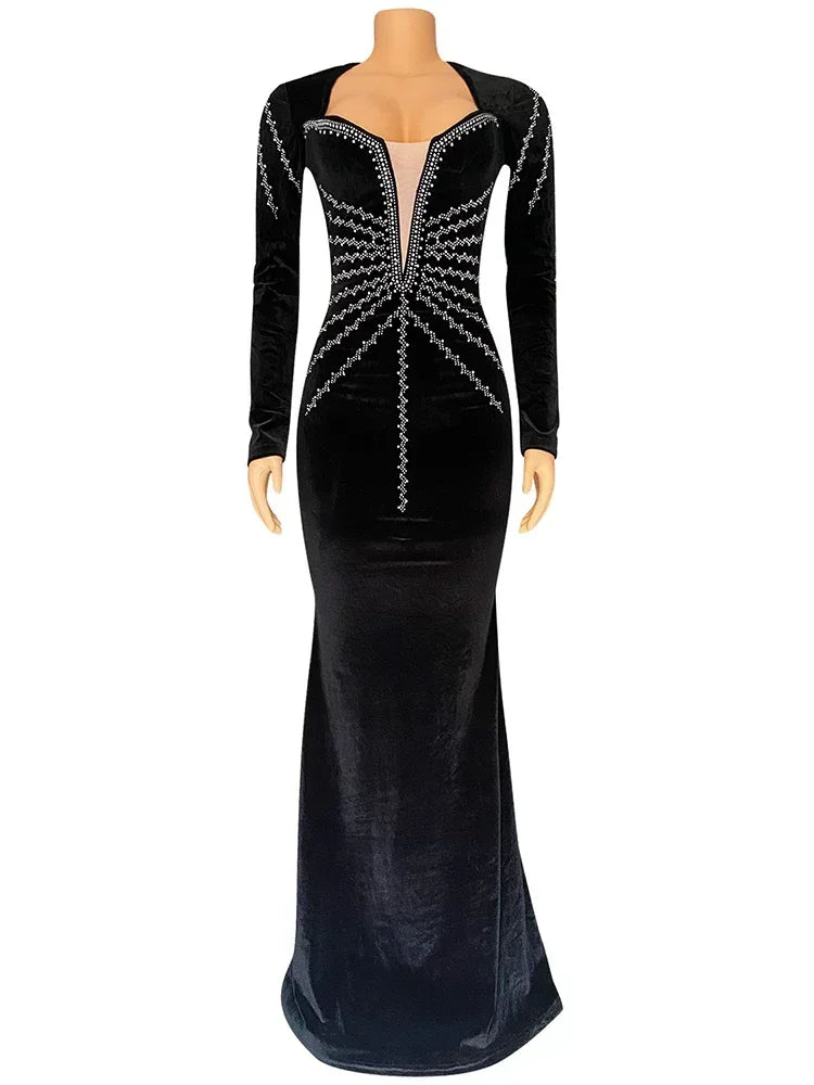 Deep V- Neck Velvet Dress