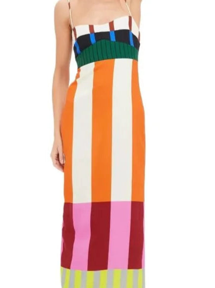Women's Long Striped Colorful Spaghetti Strap Maxi Dress