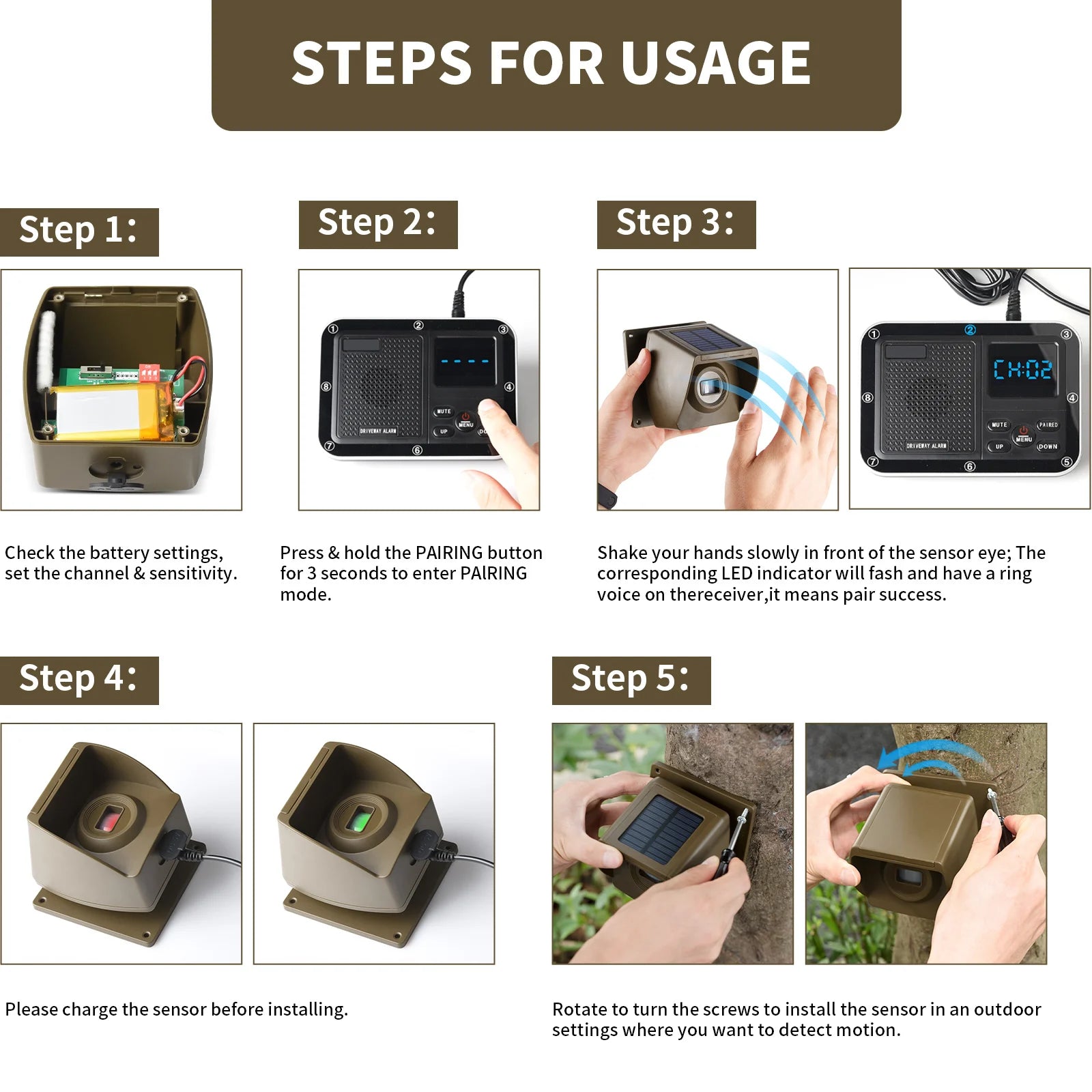 Wireless IP56 Waterproof Driveway Alarm System PIR Motion Sensor For Outdoor Home Burglar Security