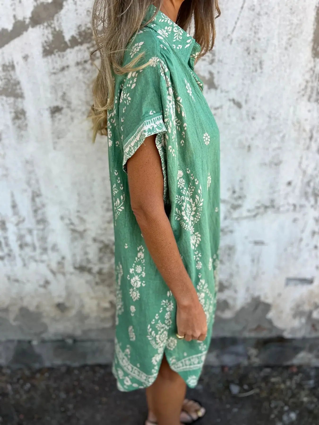 2025 New Women's Shirt Dress Loose Button Cardigan Fashion Printed Short Sleeve Pocket Cotton Linen Blend Vacation Beach Skirt