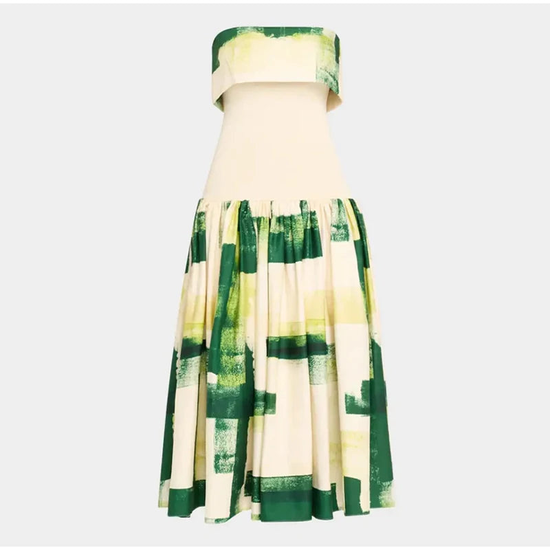 Women's Strapless Open Back Patchwork Long Dress
