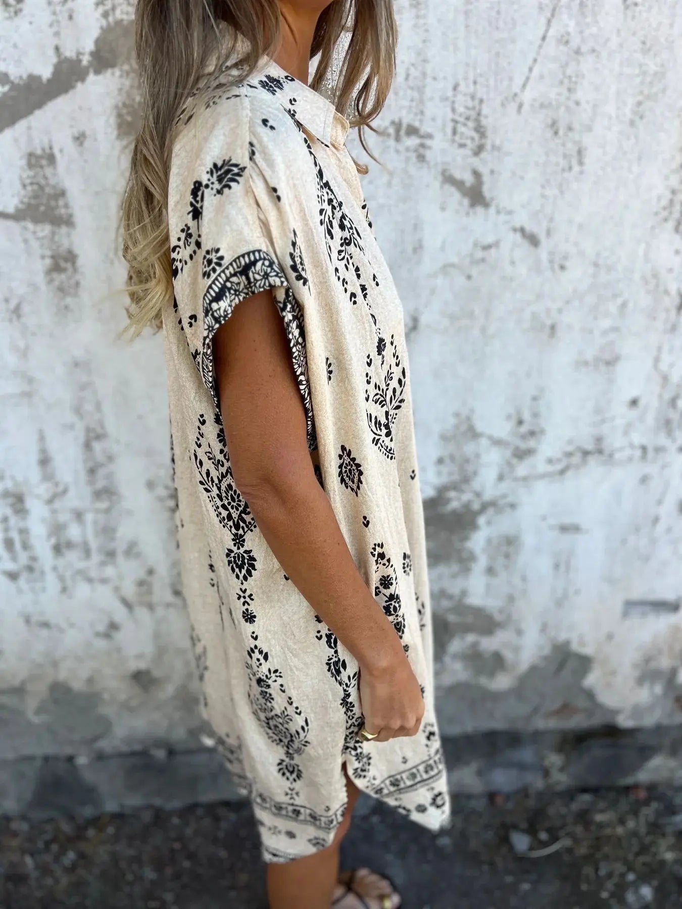2025 New Women's Shirt Dress Loose Button Cardigan Fashion Printed Short Sleeve Pocket Cotton Linen Blend Vacation Beach Skirt