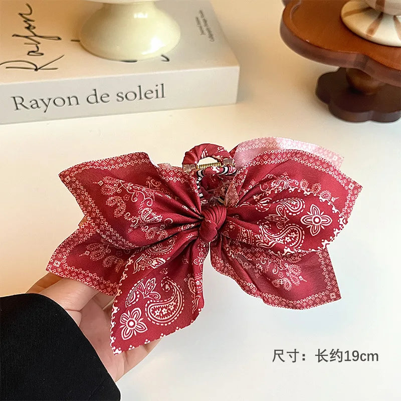 Cotton Cashew Flowers Printing Butterfly Hair Clips