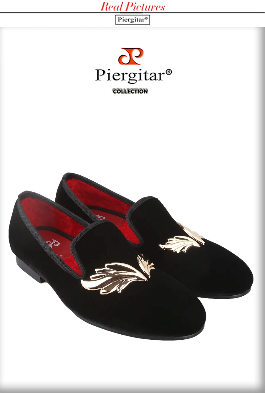 Piergitar Handcraft Black Velvet Slip-On Shoes With Gold Wings Metal Buckles For Wedding And Prom Classic Style Men's Loafers