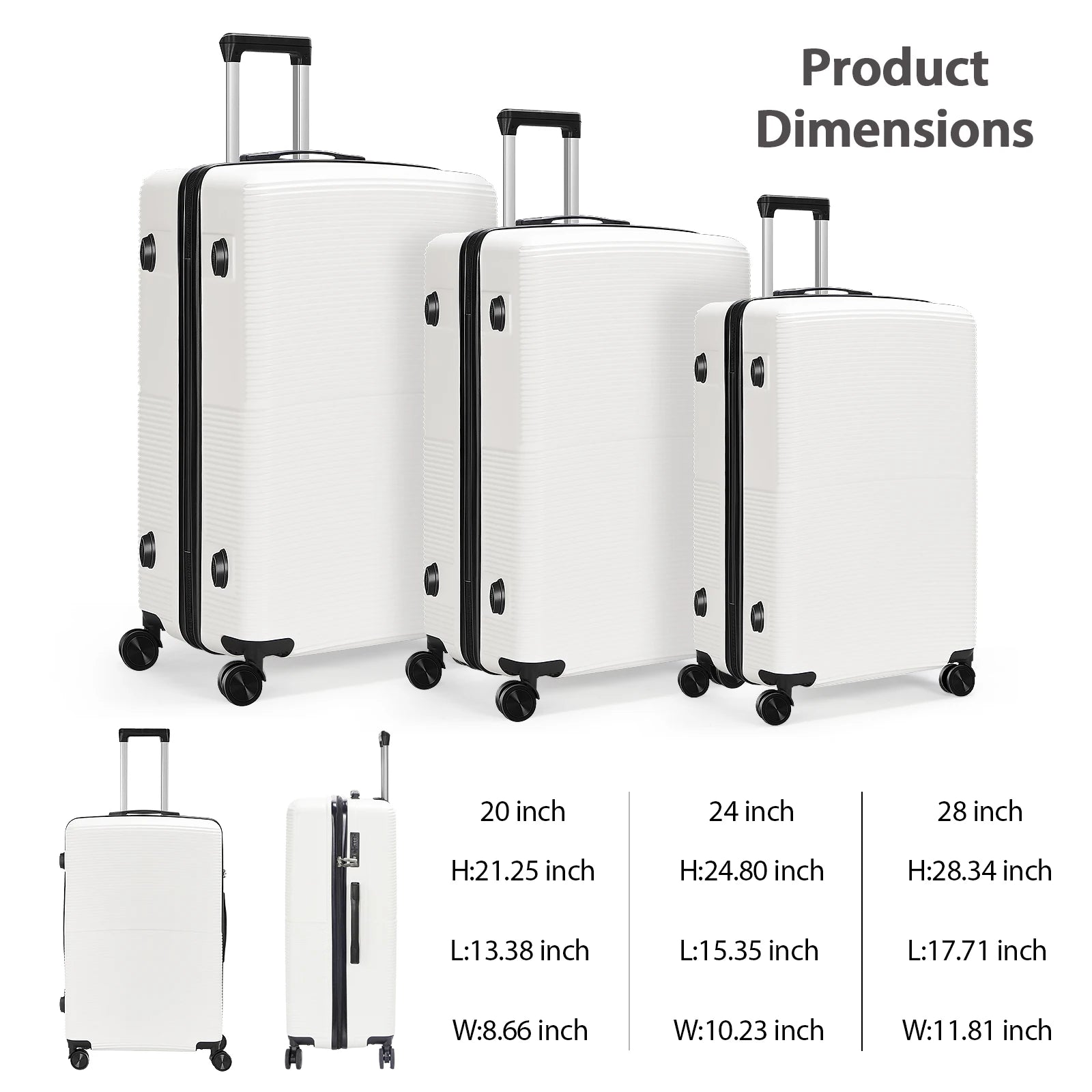 3Pcs Luggage Hardshell Travel Suitcase