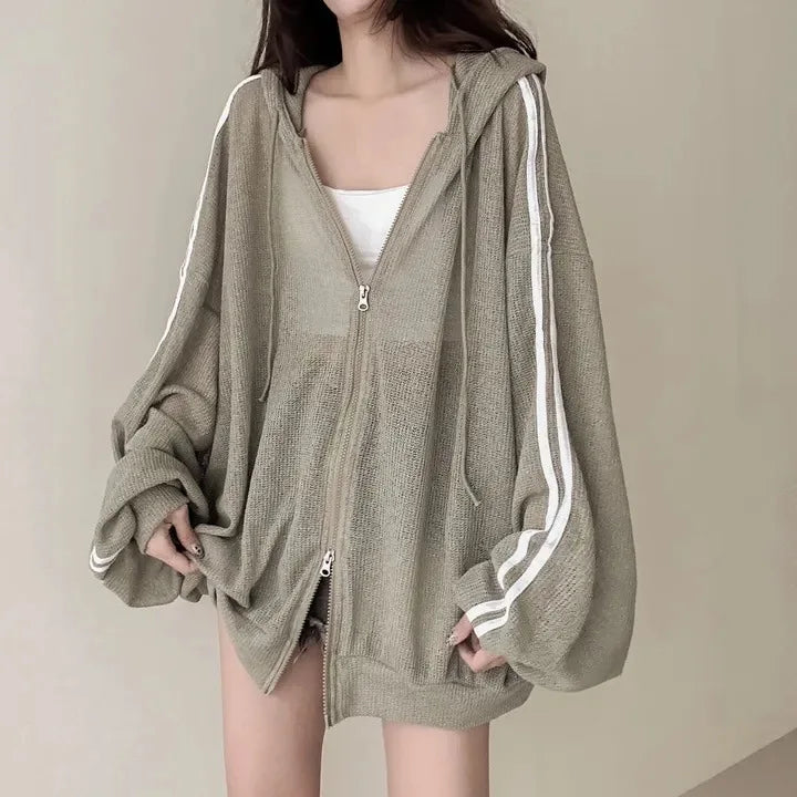 Women Thin Linen Jacket Fashion Ladies Outerwear White Sunscreen Clothing Retro Loose Long Sleeve Female Knitted Cardigan 2025