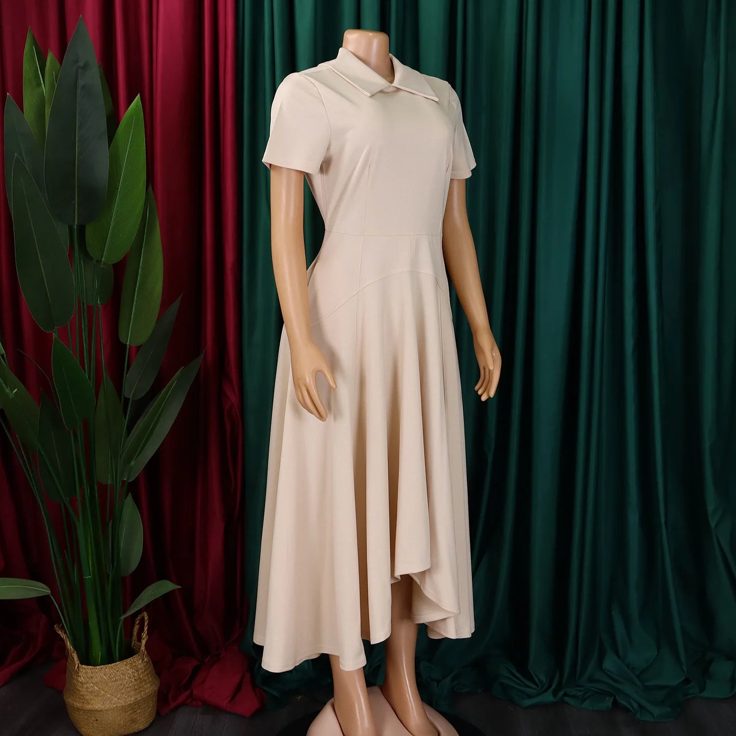 Women's Pleated Short Sleeves length Gown