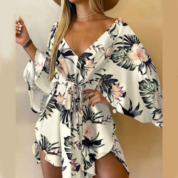 Women Ruffle Flowers Print Sundress