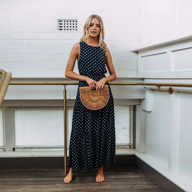 Women's Sleeveless Dot Loose Dresses