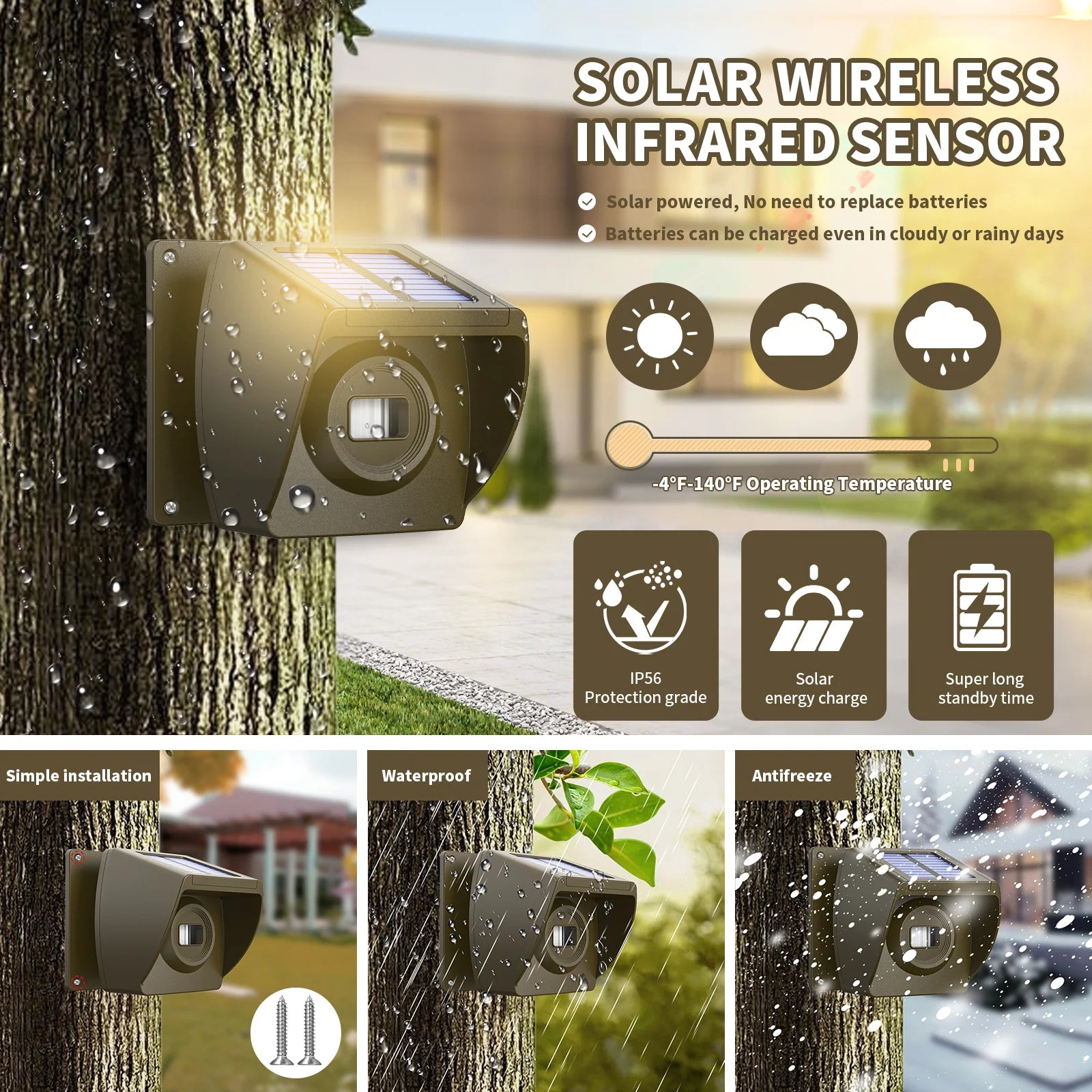 Wireless IP56 Waterproof Driveway Alarm System PIR Motion Sensor For Outdoor Home Burglar Security