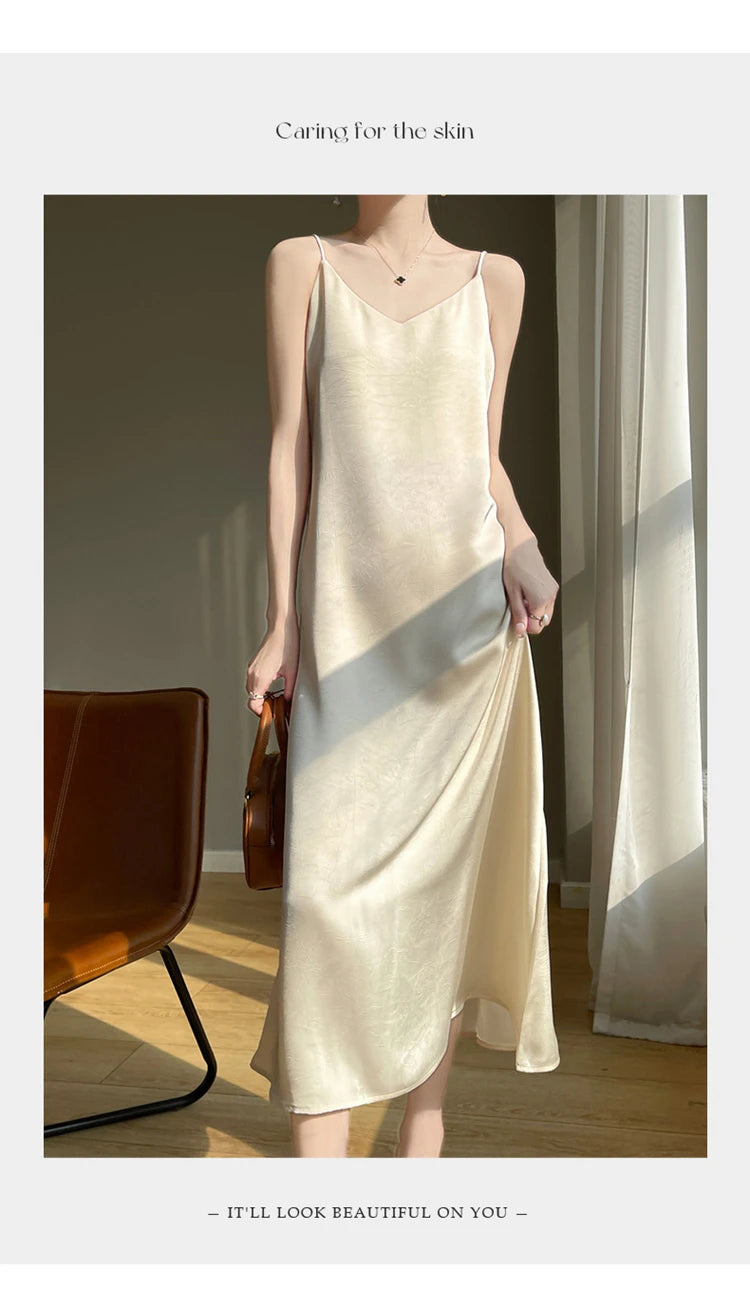 2025 New 100% Anti Wrinkle Mulberry Silk Strap Dress for Women's Summer New Loose Long Skirt