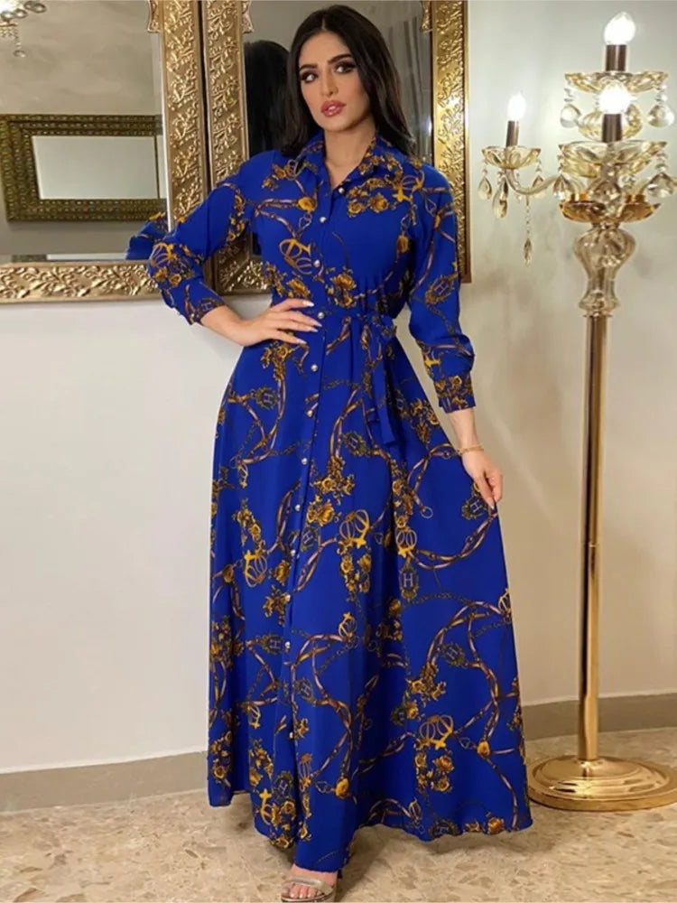 Digital Printed Single Breasted Long Dress Spring Autumn Women New Fashionable Women's Casual Long Sleeved Shirt Collar Dress