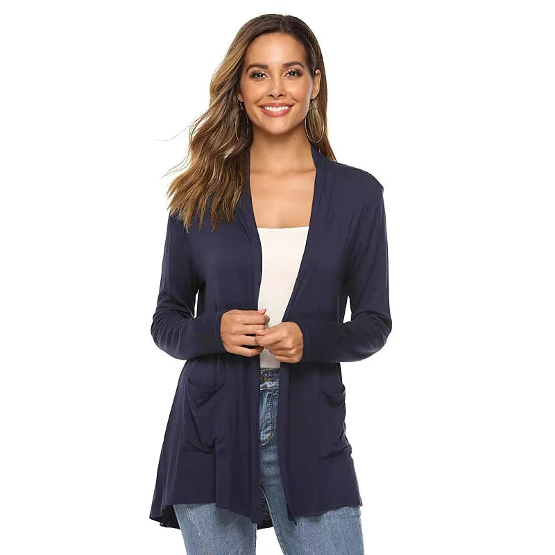 Women's Knitted Cardigan for Spring and Summer Versatile Large Size Cardigan Medium to Long Length Long Sleeve Outcoat