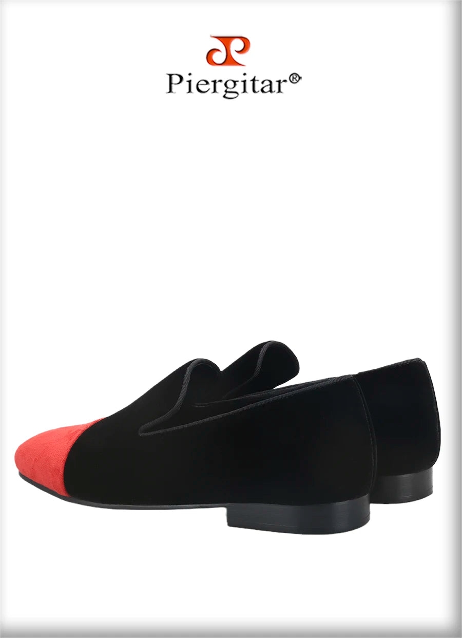 Piergitar Mixed Velvet Men's Loafers For Party And Wedding Handmade Slip-On Moccasins Red Outsole Breathable Leather Insole