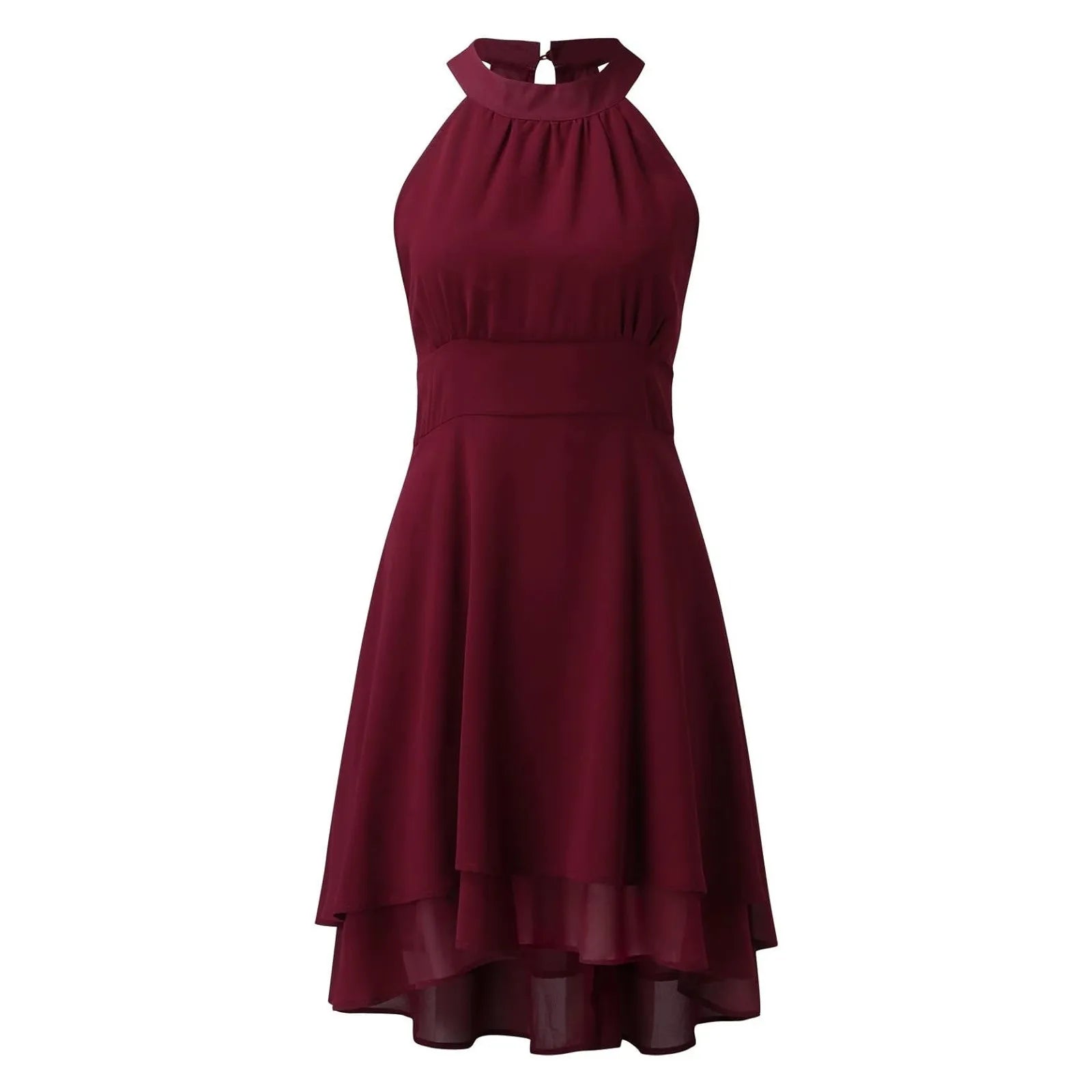 Women's Sleeveless Chiffon High-Waist Layered Halter Dress