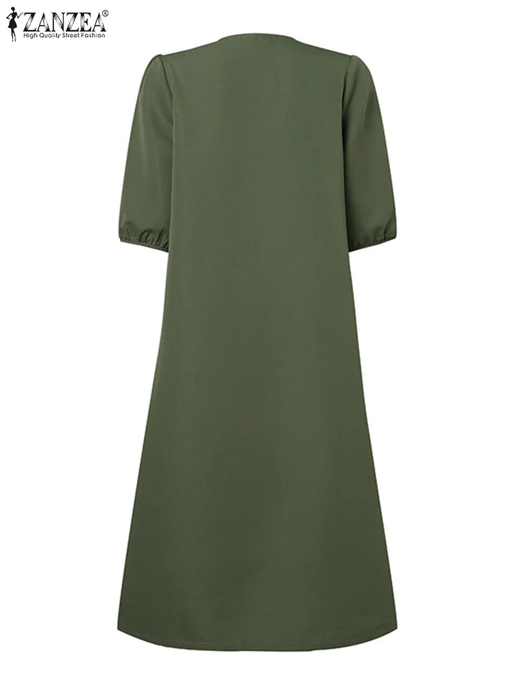 Women's V-Neck Floral Embroidery Midi Dress