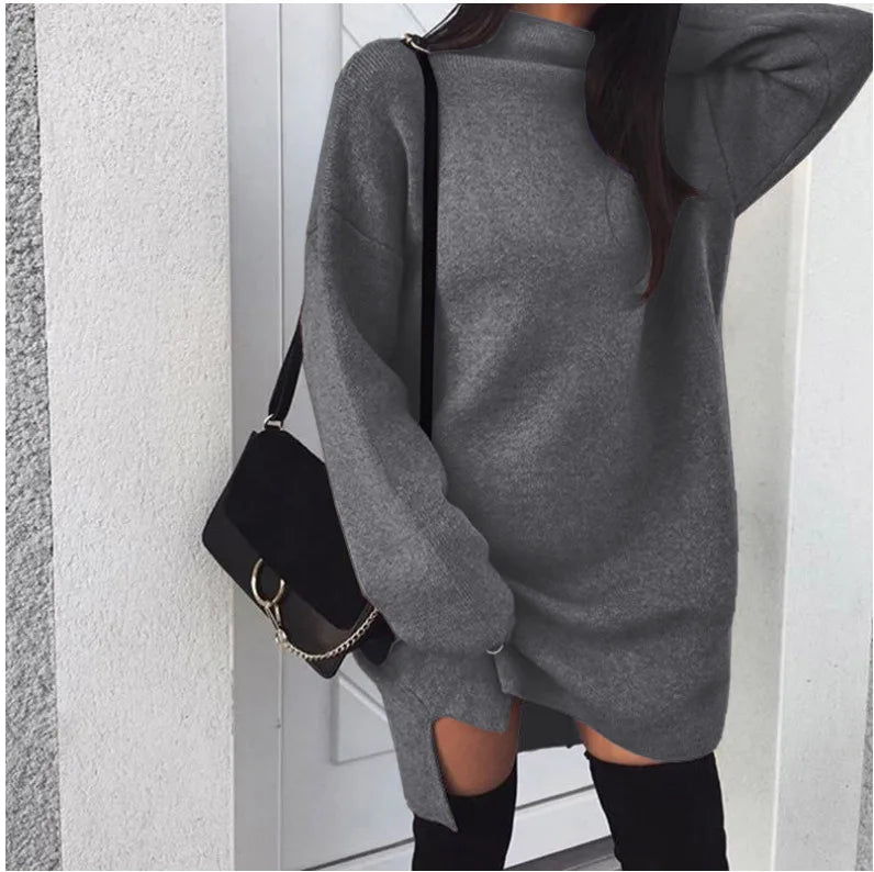 Women's Oversized Turtleneck Asymmetrical Pullover Dress