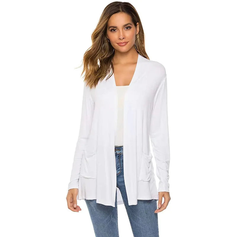Women's Knitted Cardigan for Spring and Summer Versatile Large Size Cardigan Medium to Long Length Long Sleeve Outcoat