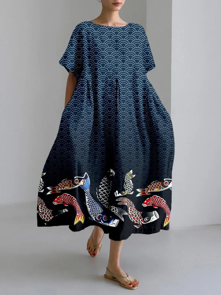 2024 Women's New Round Neck Long Casual Summer Dress Large Size Fresh Print