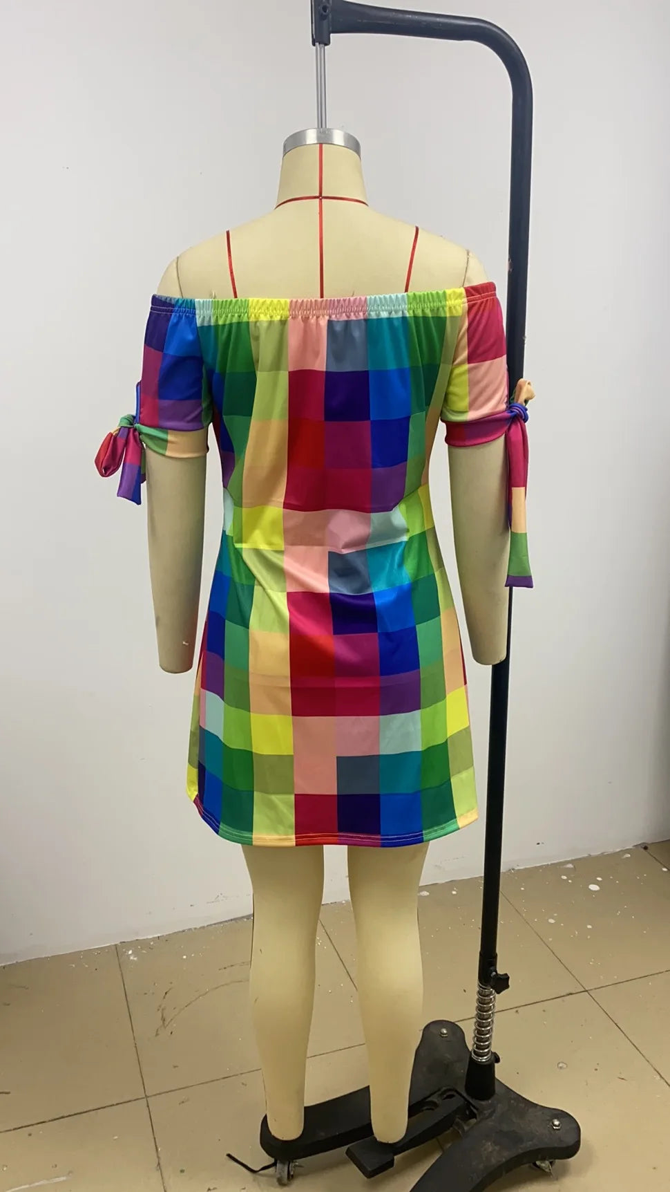 3XL Women's Casual Gradient Off Shoulder Short Sleeve Dress Bow Print Mini Dress