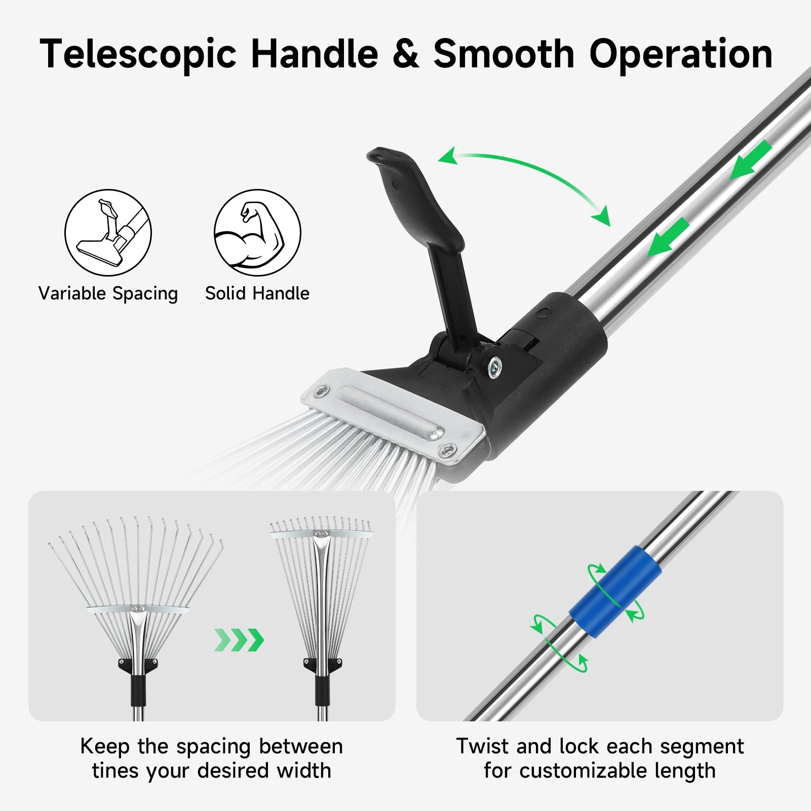 160CM Metal Garden Rake With Adjustable Handle