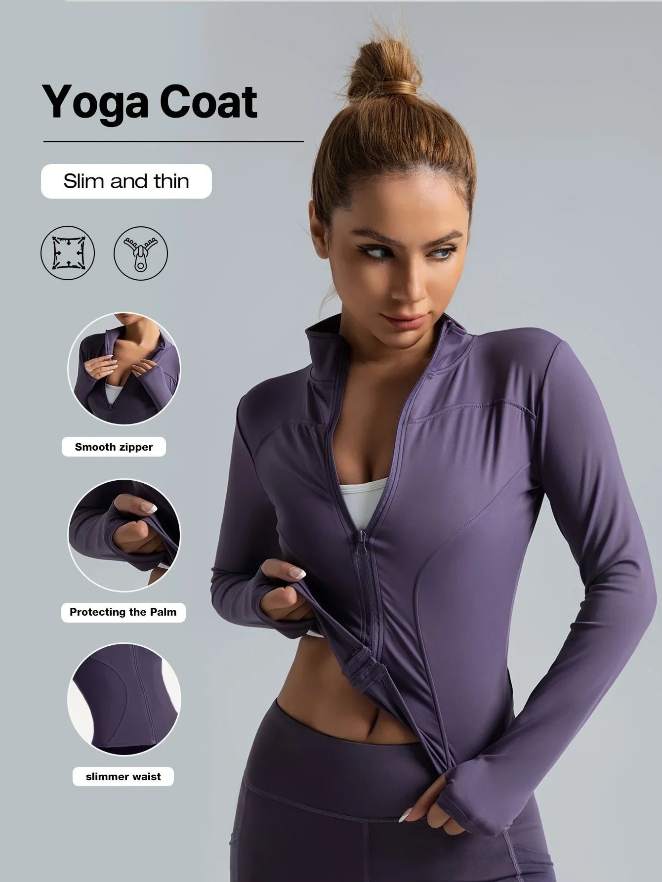 Seamless Sports Outerwear Yoga Coat Cropped Jacket for Gym Running High Waisted Moisture Wicking Workout Top with Coat Women